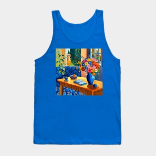 Still Life Painting with Flowers in a Blue Vase Tank Top